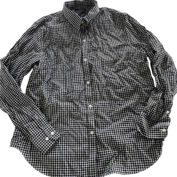 Chaps Shirt Mens X Large Black White Plaid Classics No Iron Button Up Cotton - Picture 1 of 5